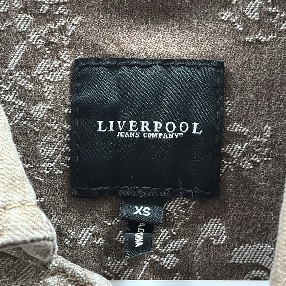 Liverpool Driftwood Distressed Brown Printed Denim Jacket.  Size XS - Picture 6 of 6